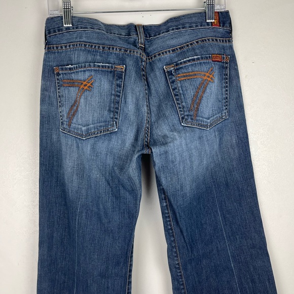 7 For All Mankind Dojo Jeans Flare Leg Dark Blue Size 30 Boho Mid Rise - Picture 7 of 12